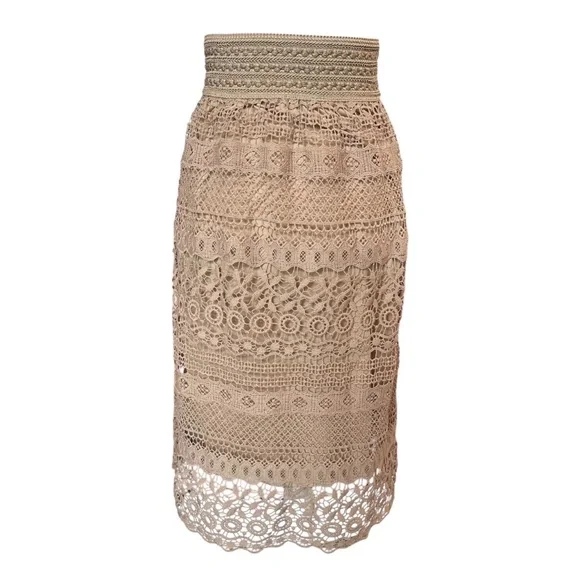 J Gee Beige Crochet Lace Midi Skirt Size Small – Boho Chic, Excellent Condition - Picture 1 of 8